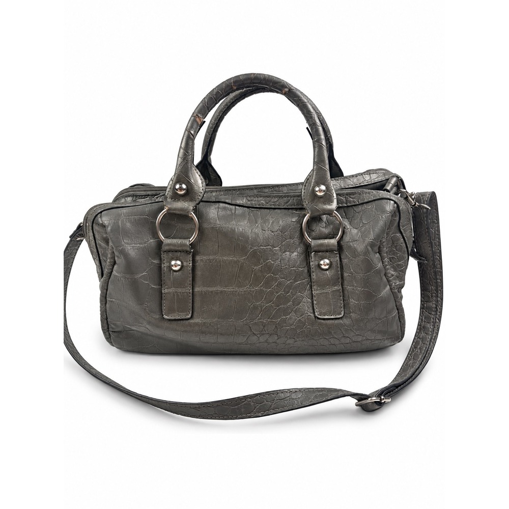 GAL Vintage Y2K Gray Croc Embossed Boston Mettalic Crossbody Shoulder Bag